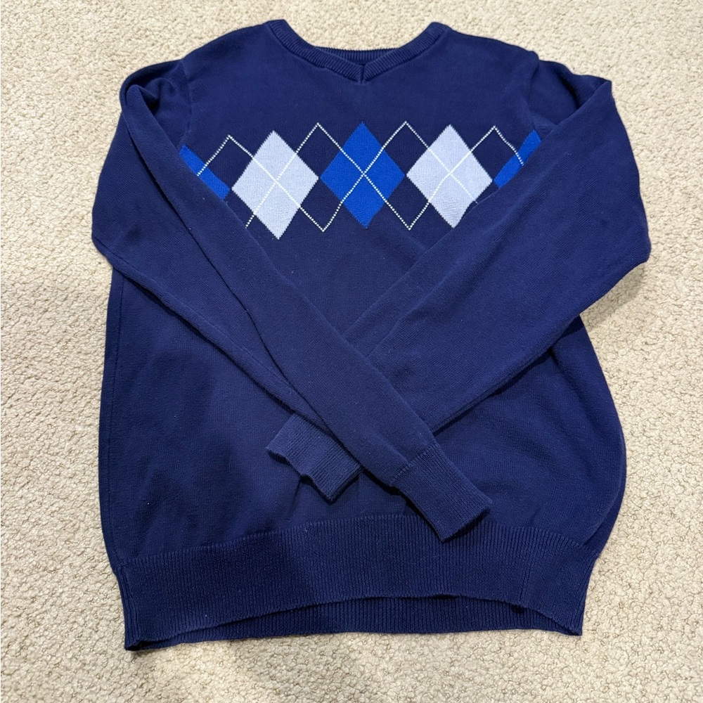 The Children's Place Navy Blue Argyle Sweater Size L (10/12)